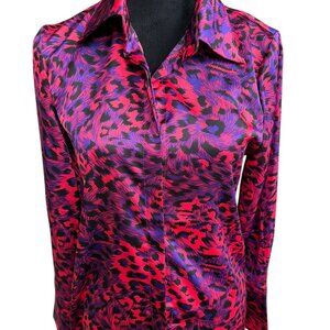Choklate Paris NWT Small Bright Purple & Pink Animal Print Satiny Button Blouse